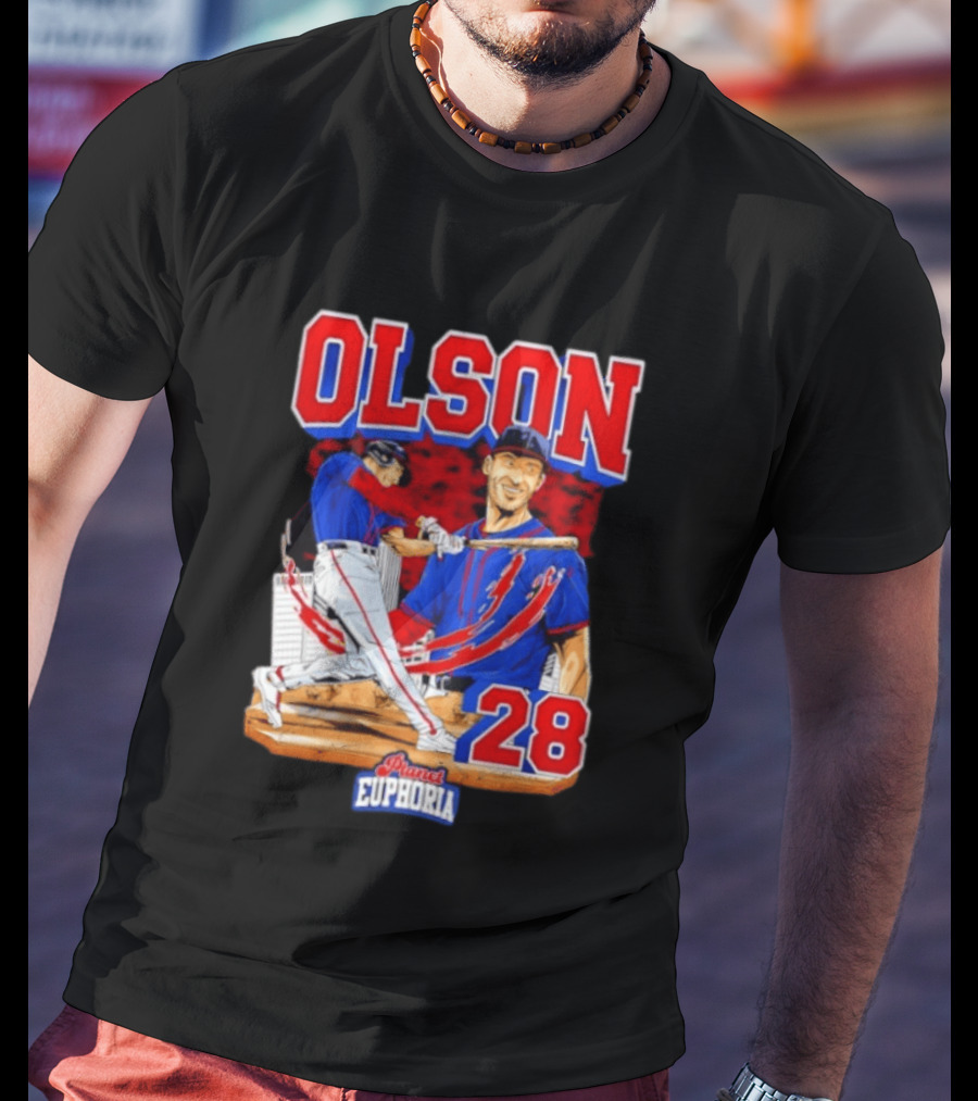 Matt Olson 28 Planet Euphoria Braves Baseball Comic Swing T-Shirt