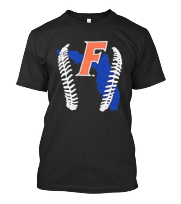 Florida Gators 2026 F Baseball Graphic With State Outline And Stitches T-Shirt