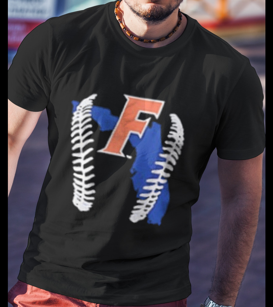 Florida Gators 2026 F Baseball Graphic With State Outline And Stitches T-Shirt