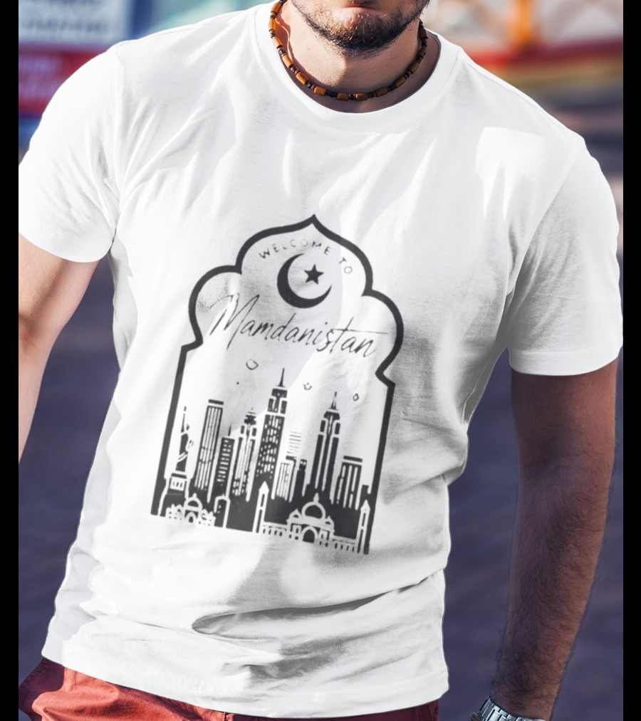 Welcome To Mamdanistan 2026 Back Skyline Crescent Star T-Shirt