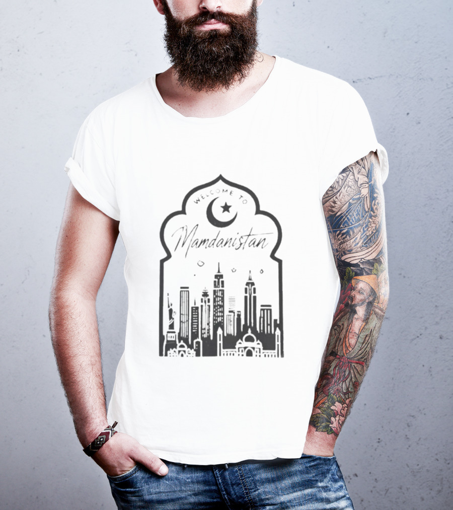 Welcome To Mamdanistan 2026 Back Skyline Crescent Star T-Shirt