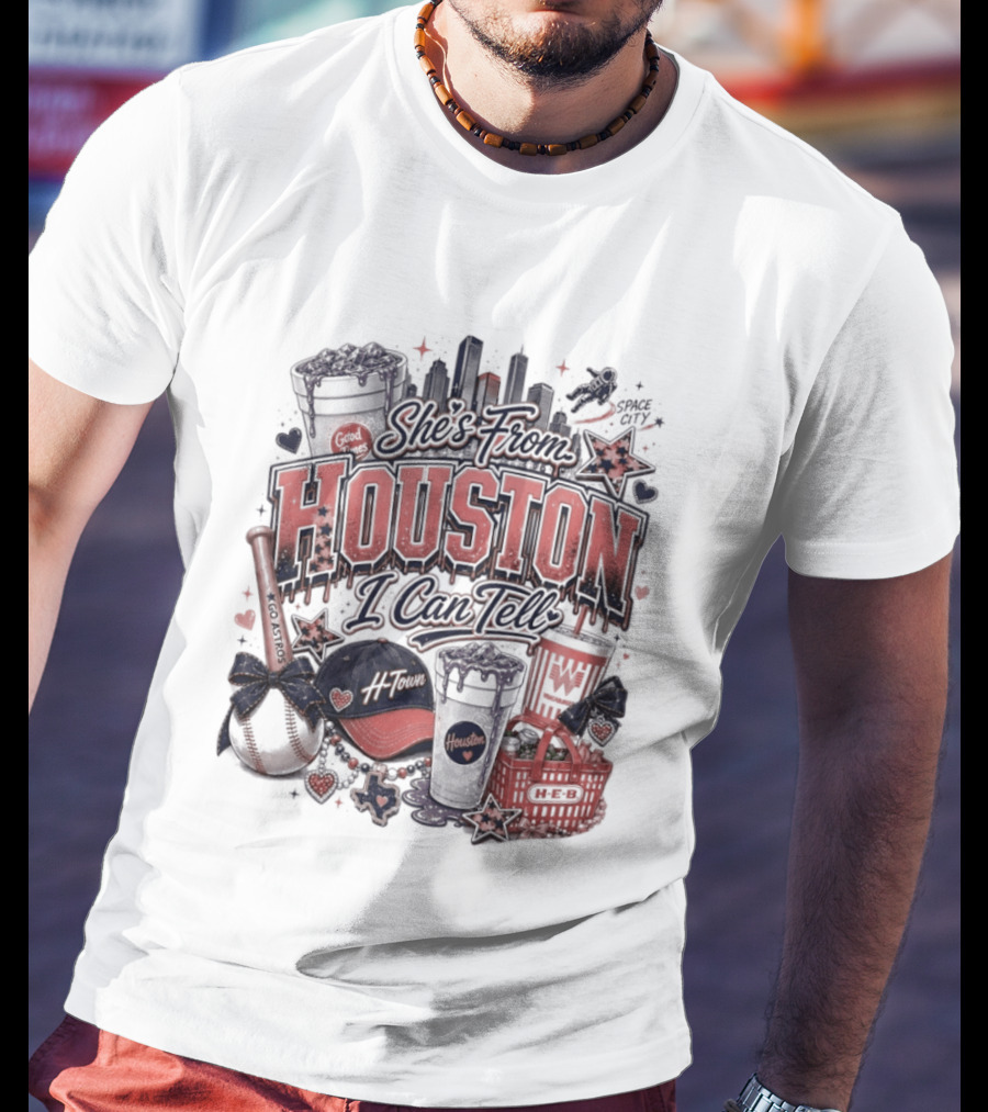 She's From Houston I Can Tell Astros Whataburger HEB Baseball Skyline T-Shirt