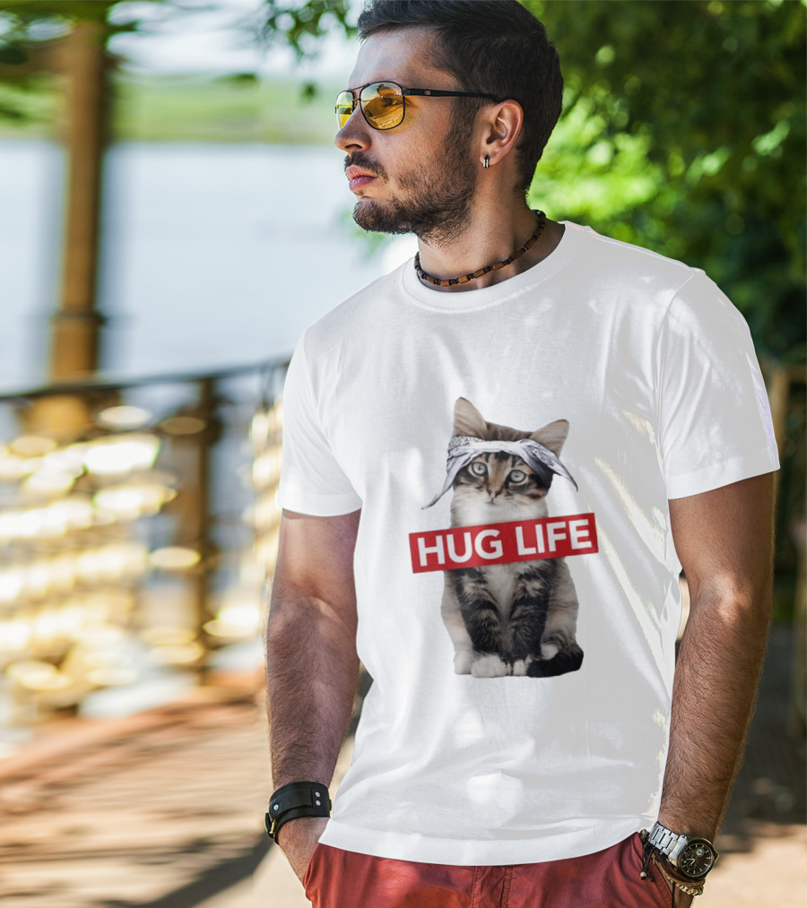 Hug Life Kitten Bandana Retro Funny Cat T-Shirt