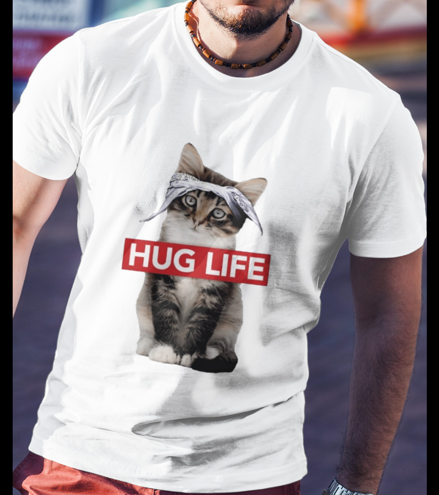 Hug Life Kitten Bandana Retro Funny Cat T-Shirt