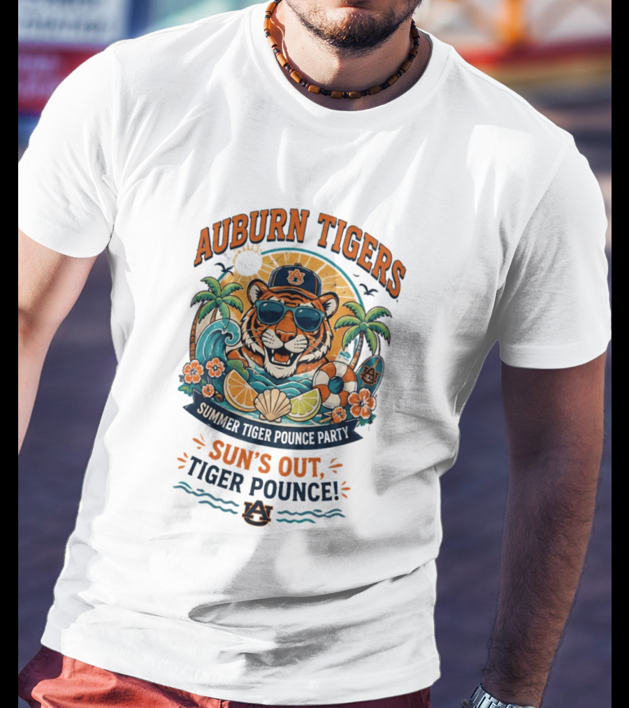Auburn Tigers Summer Party Sun's Out Tiger Pounce Beach Vibes T-Shirt