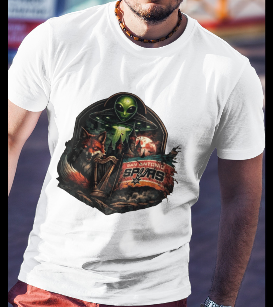 San Antonio Spurs UFO Alien Fox Harp Castle Moon Flag T-Shirt