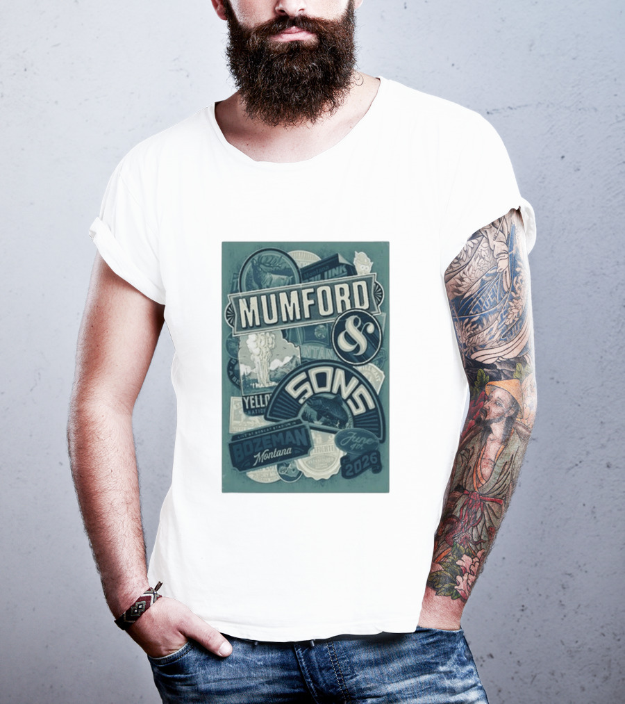 Mumford & Sons Bozeman Montana June 4 2026 Bobcat Stadium Yellowstone National Park T-Shirt