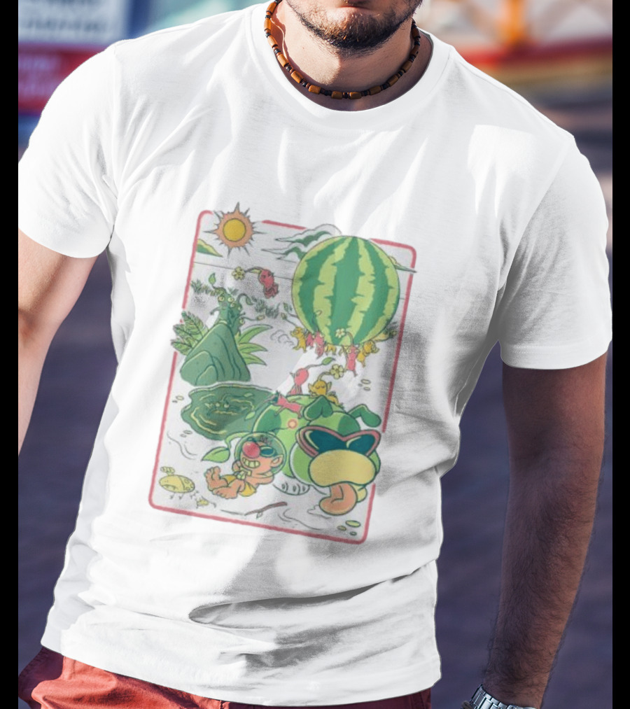 Pikmin Characters With Olimar Carrying Watermelon In Game Series T-Shirt