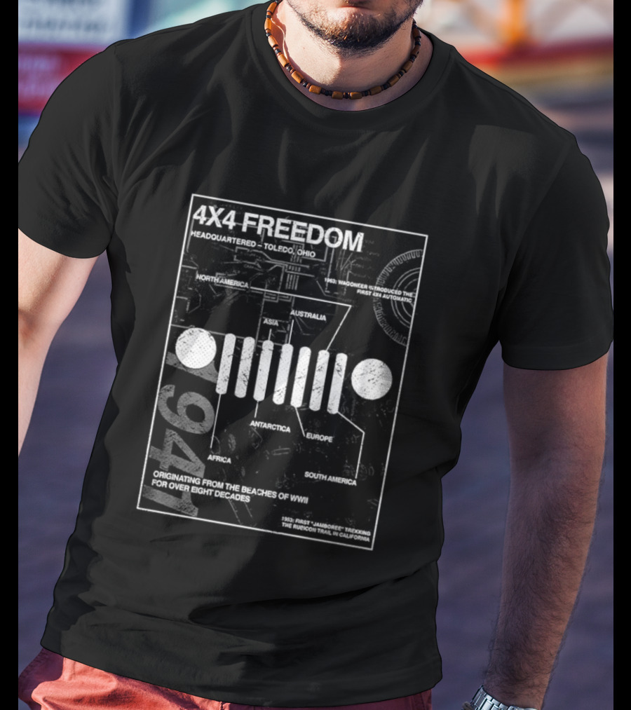 4x4 Freedom Jeep 1941 Global History Blueprint T-Shirt