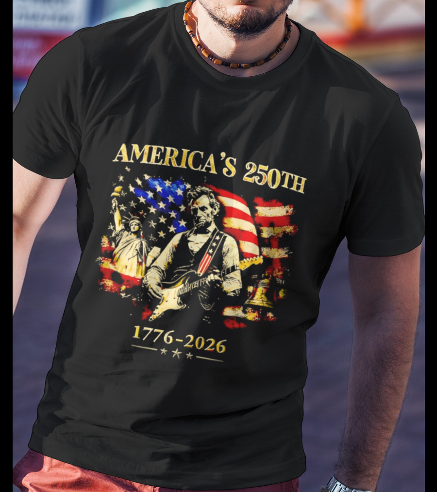 America's 250th Abraham Lincoln Guitar 1776 2026 Statue Of Liberty US Flag T-Shirt