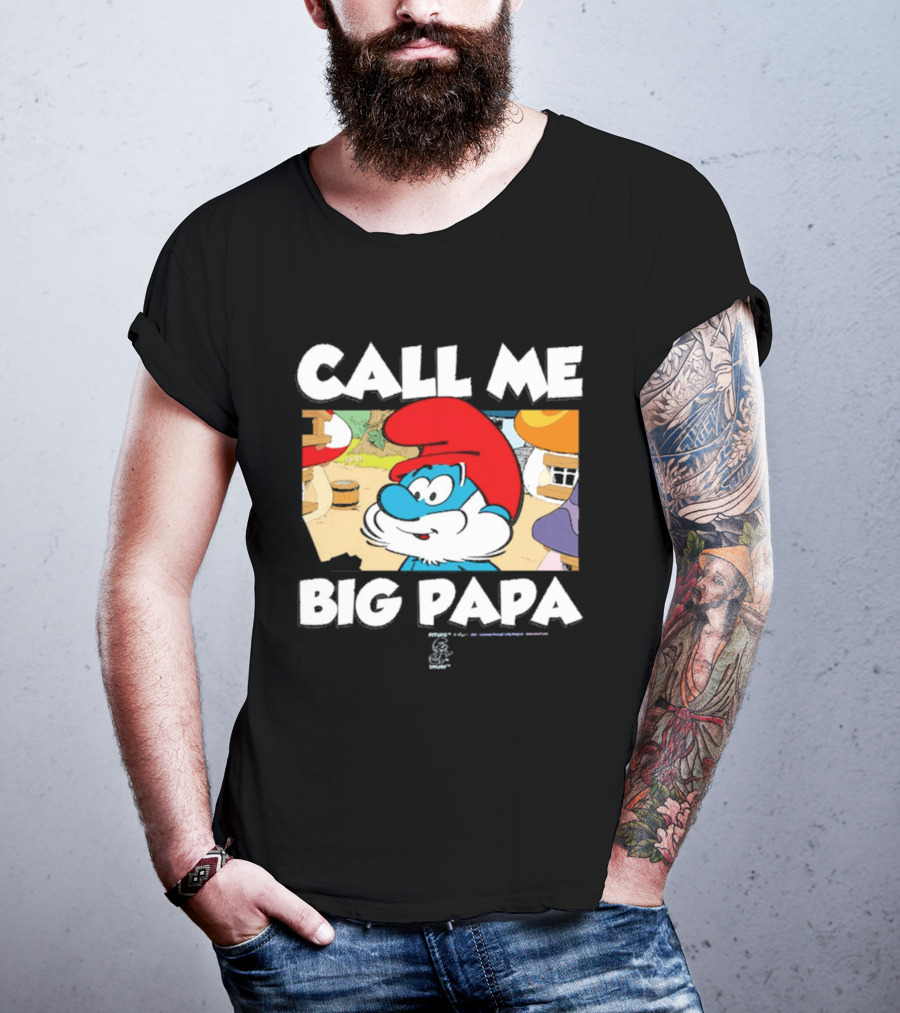 Call Me Big Papa Smurf Iconic Cartoon Character Scene T-Shirt