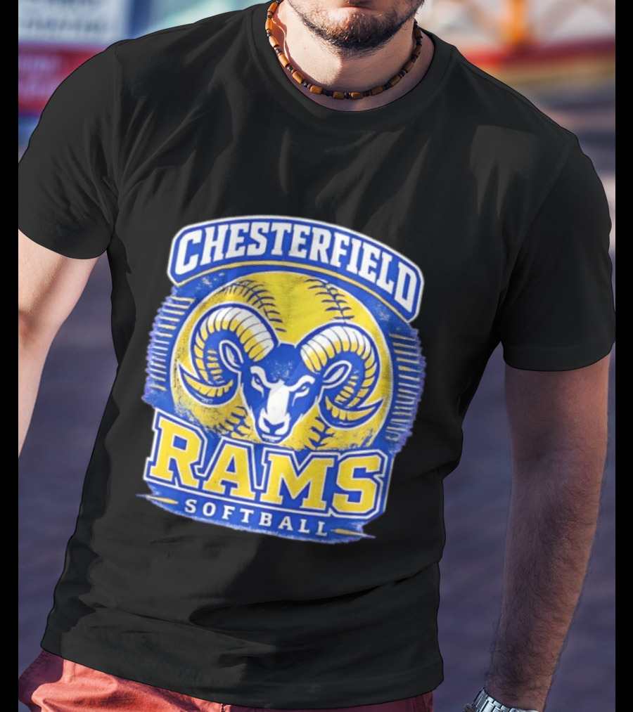 Chesterfield Rams Softball Blue And Yellow Team T-Shirt