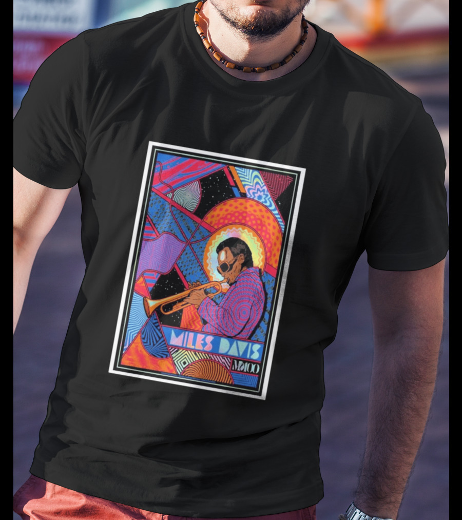 Miles Davis M100 Vibrant Foil Psychedelic Jazz Artistry Trumpet Player T-Shirt
