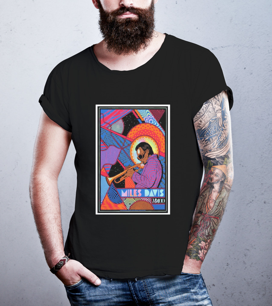 Miles Davis M100 Vibrant Foil Psychedelic Jazz Artistry Trumpet Player T-Shirt