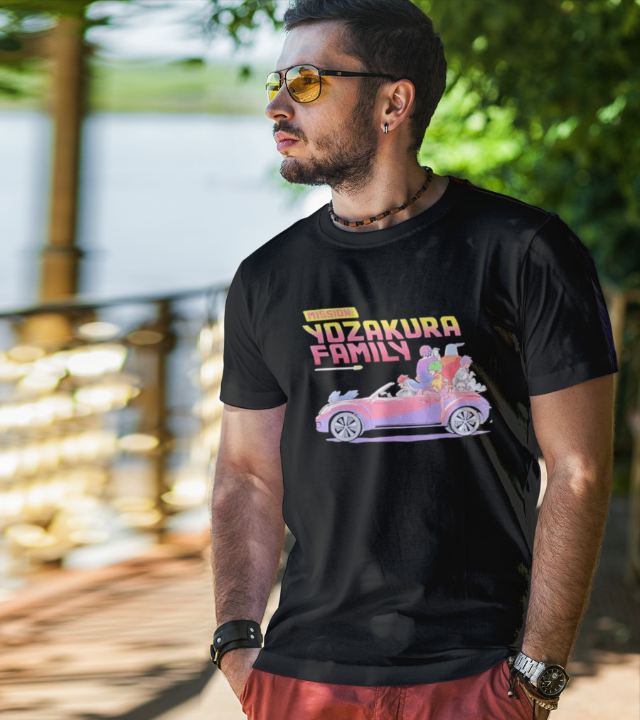 Mission Yozakura Family Anime Characters In Red Convertible Car T-Shirt