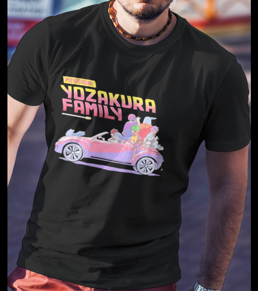 Mission Yozakura Family Anime Characters In Red Convertible Car T-Shirt