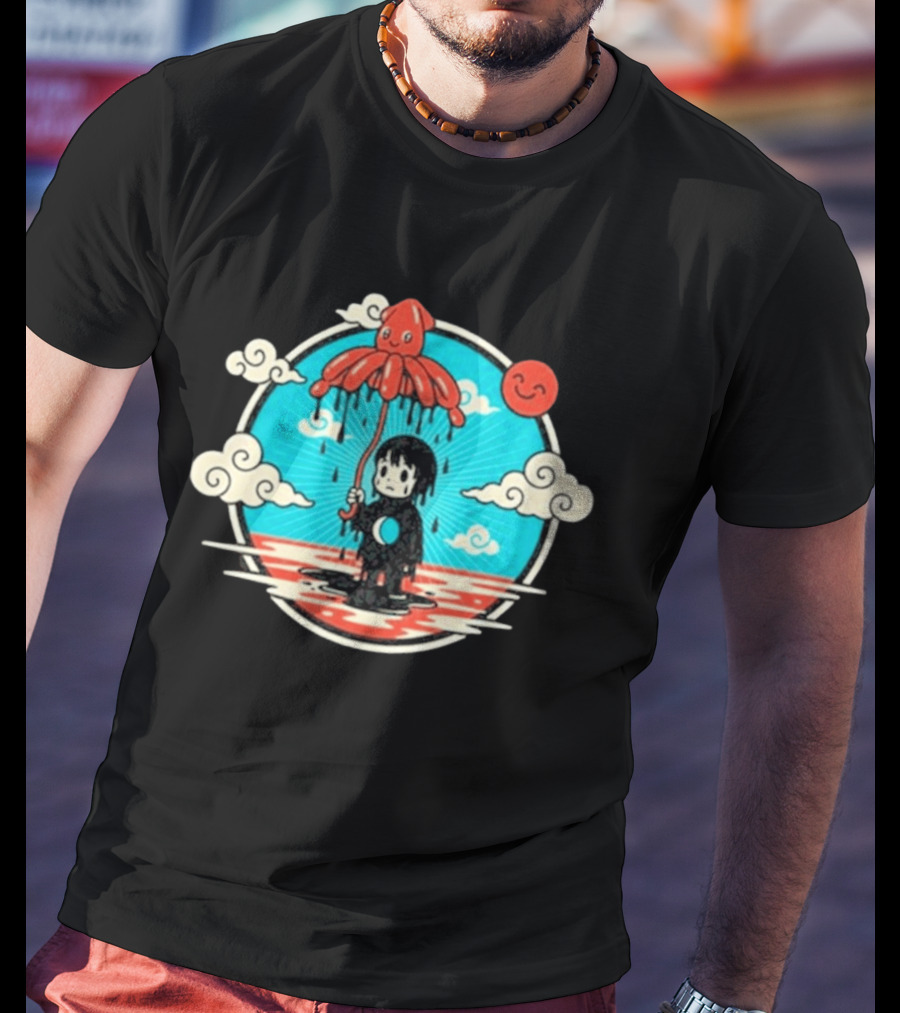 My Morning Jacket Squidboy Umbrella Character With Clouds And Smiling Sun T-Shirt