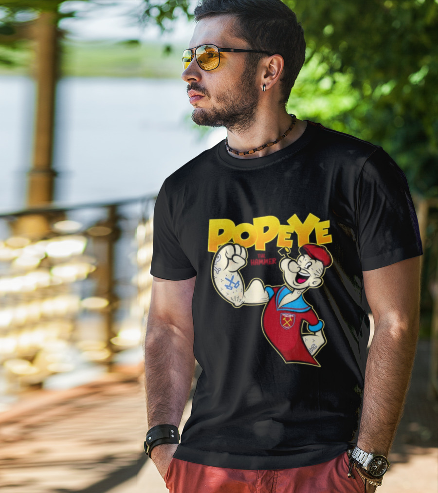 Popeye The Hammer West Ham United Crest Vintage Cartoon T-Shirt