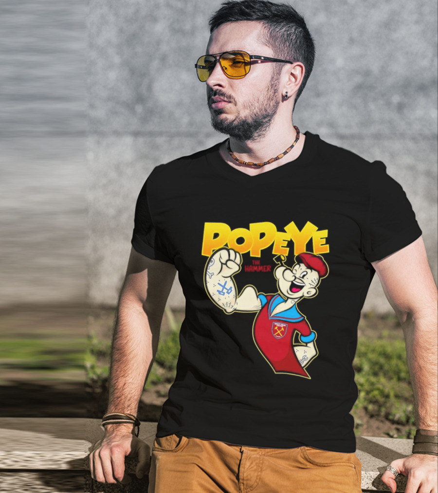 Popeye The Hammer West Ham United Crest Vintage Cartoon T-Shirt