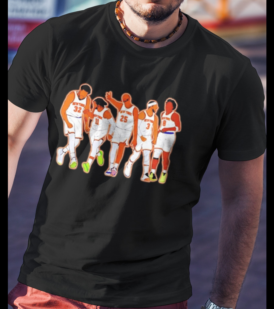 New York Knicks Karl Anthony Towns Jalen Brunson Mikal Bridges Josh Hart OG Anunoby Basketball Team Starting Five T-Shirt