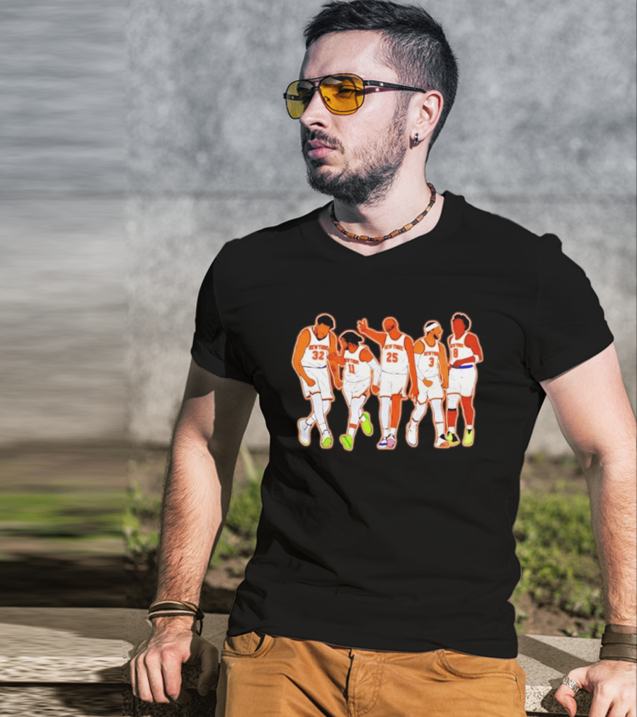 New York Knicks Karl Anthony Towns Jalen Brunson Mikal Bridges Josh Hart OG Anunoby Basketball Team Starting Five T-Shirt
