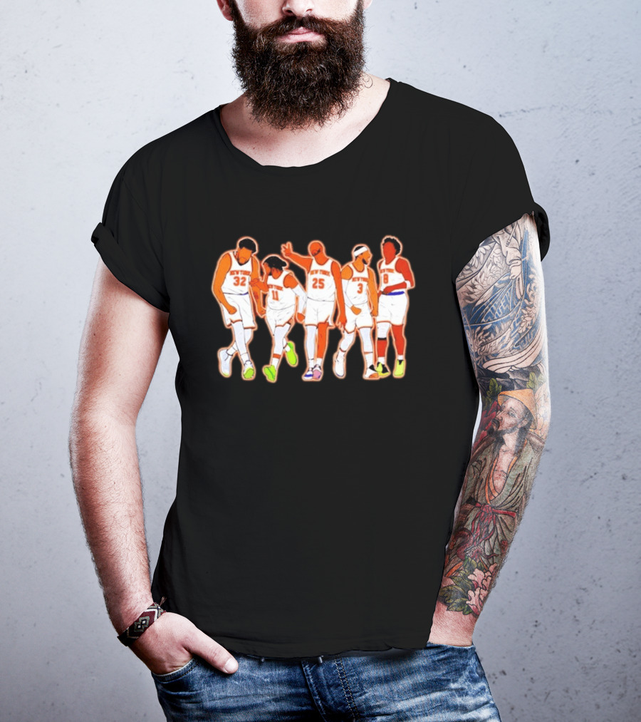 New York Knicks Karl Anthony Towns Jalen Brunson Mikal Bridges Josh Hart OG Anunoby Basketball Team Starting Five T-Shirt