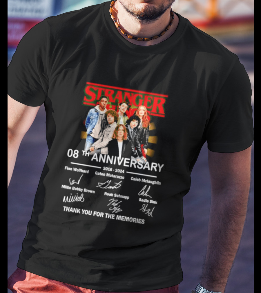 Stranger Things 08th Anniversary 2016 2024 Signatures Thank You For The Memories T-Shirt