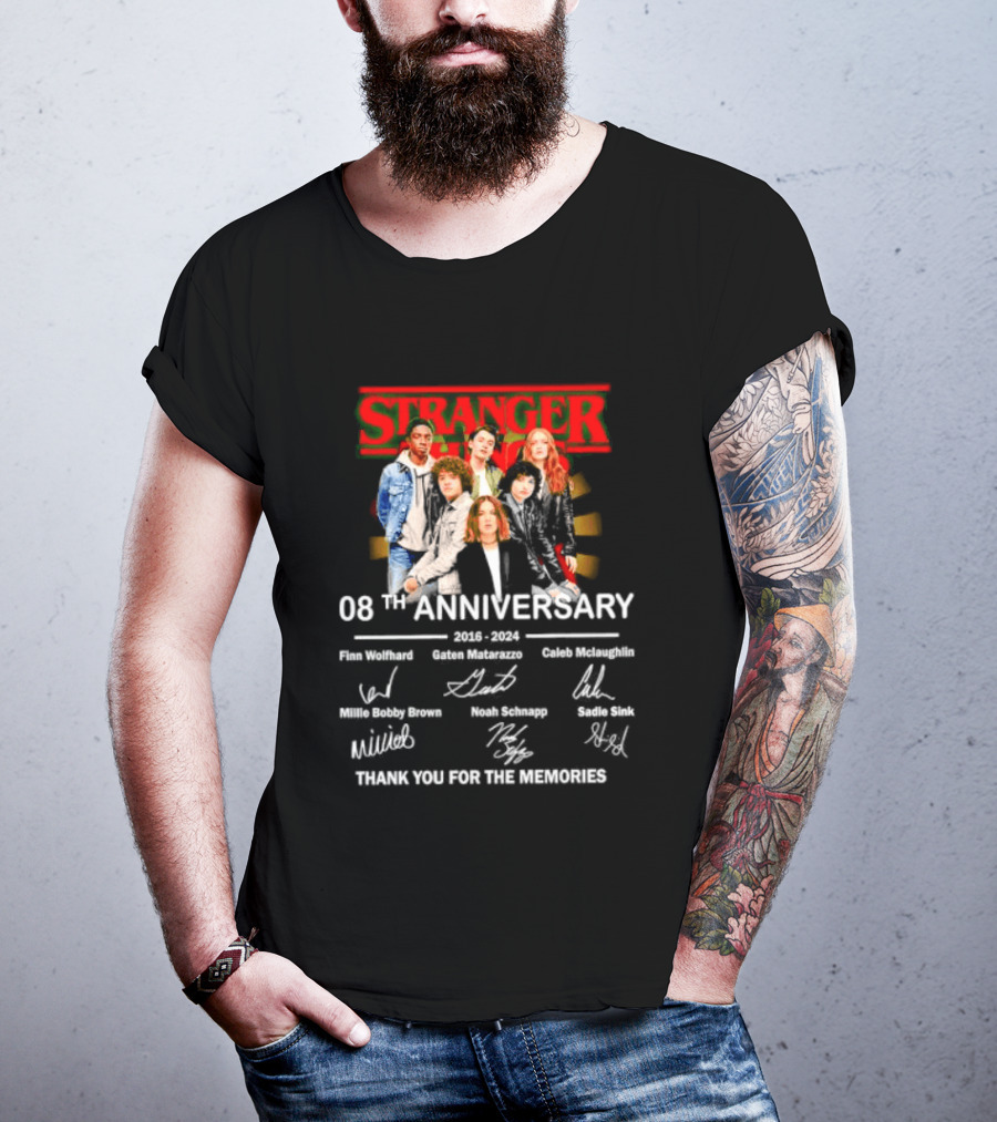 Stranger Things 08th Anniversary 2016 2024 Signatures Thank You For The Memories T-Shirt