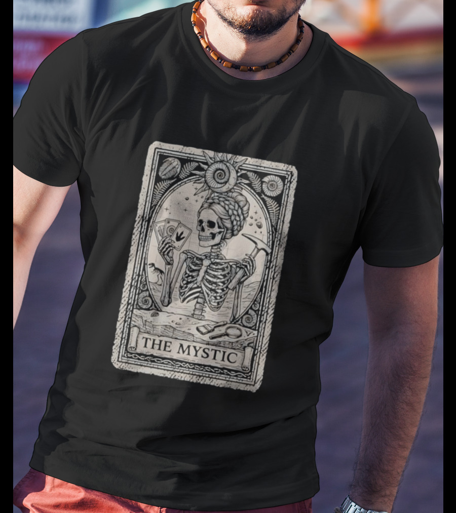 The Mystic Skeleton Tarot Card Fossil Digging Paleontology T-Shirt