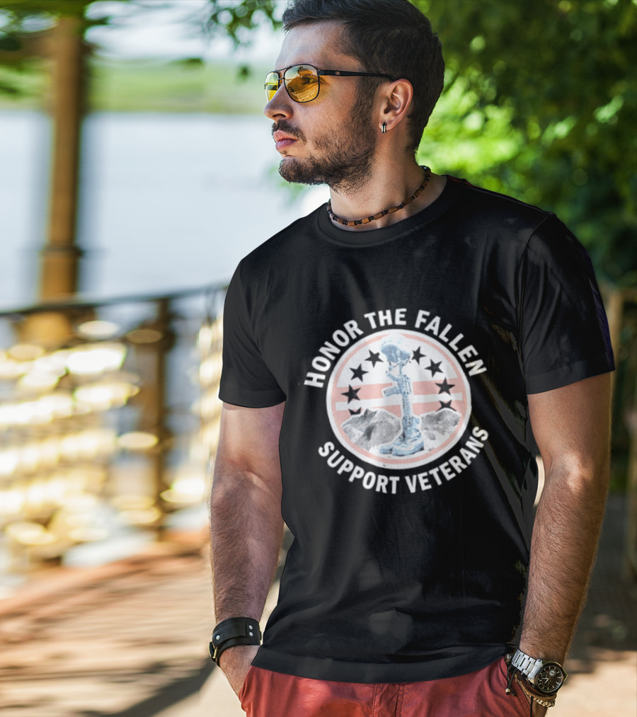 Honor The Fallen Support Veterans Soldier Memorial Stars Patriotic T-Shirt