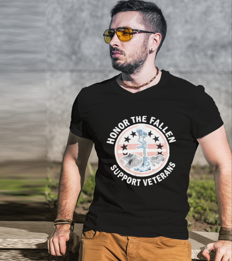 Honor The Fallen Support Veterans Soldier Memorial Stars Patriotic T-Shirt