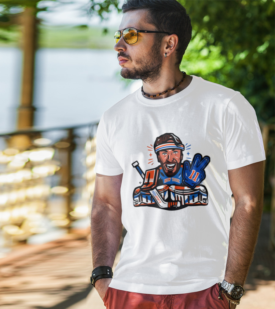 Mathew Barzal New York Islanders Hockey Illustration Player Number 13 Victory Gesture Sports Fan T-Shirt