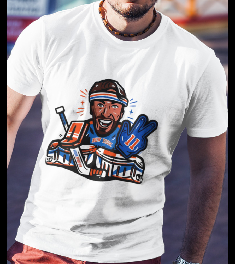 Mathew Barzal New York Islanders Hockey Illustration Player Number 13 Victory Gesture Sports Fan T-Shirt