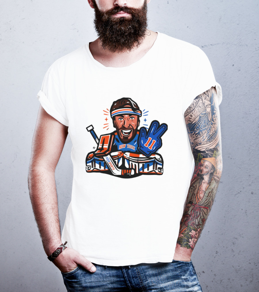 Mathew Barzal New York Islanders Hockey Illustration Player Number 13 Victory Gesture Sports Fan T-Shirt