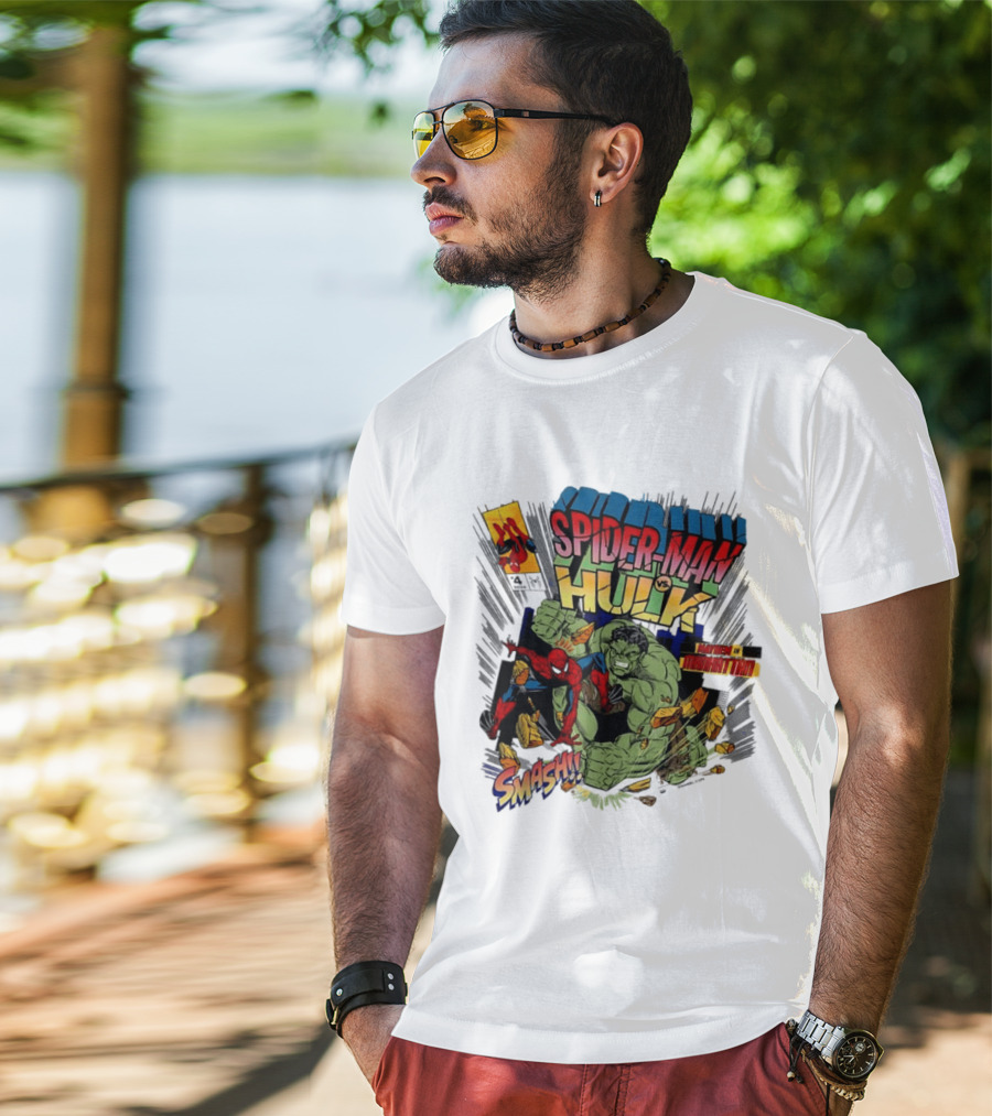 Spider Man Vs Hulk Mayhem Manhattan Marvel Smash 2026 Comic T-Shirt