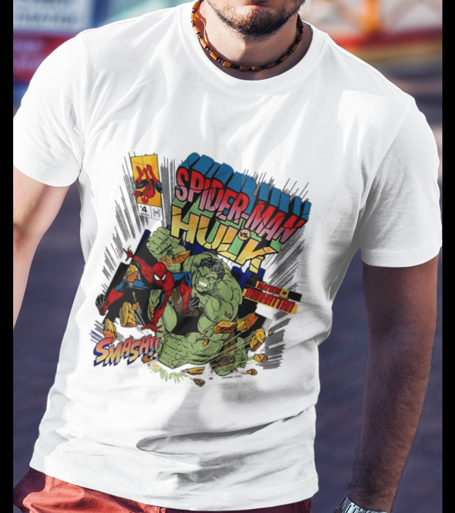 Spider Man Vs Hulk Mayhem Manhattan Marvel Smash 2026 Comic T-Shirt