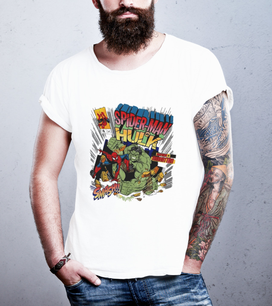 Spider Man Vs Hulk Mayhem Manhattan Marvel Smash 2026 Comic T-Shirt