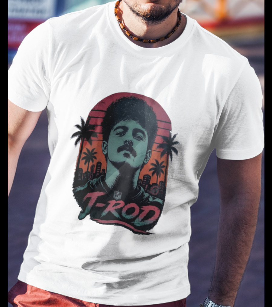 J ROD Miami Dolphins Vaporwave Aesthetic Neon Lights NFL T-Shirt