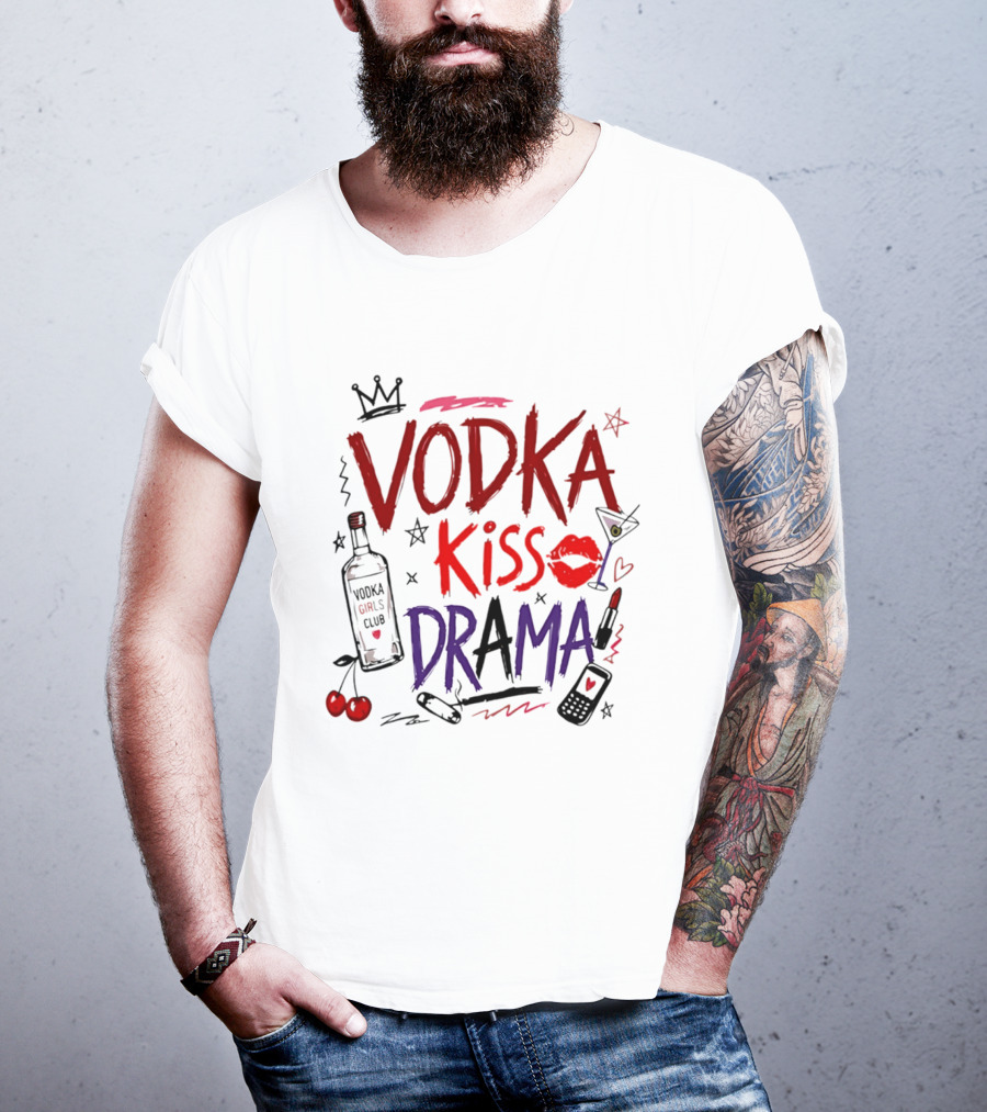 Vodka Kiss Drama Vodka Girls Club Lipstick Martini Cherries T-Shirt