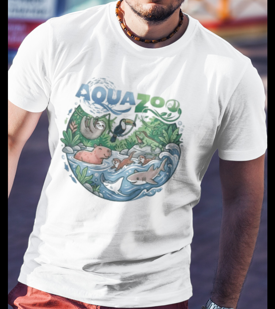 Aquazoo Wildlife Adventure With Toucan Shark Capybara T-Shirt
