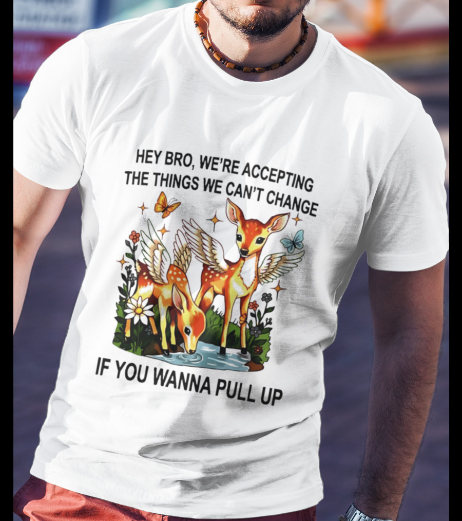Hey Bro We're Accepting The Things We Can't Change If You Wanna Pull Up Deer Wings Butterflies T-Shirt