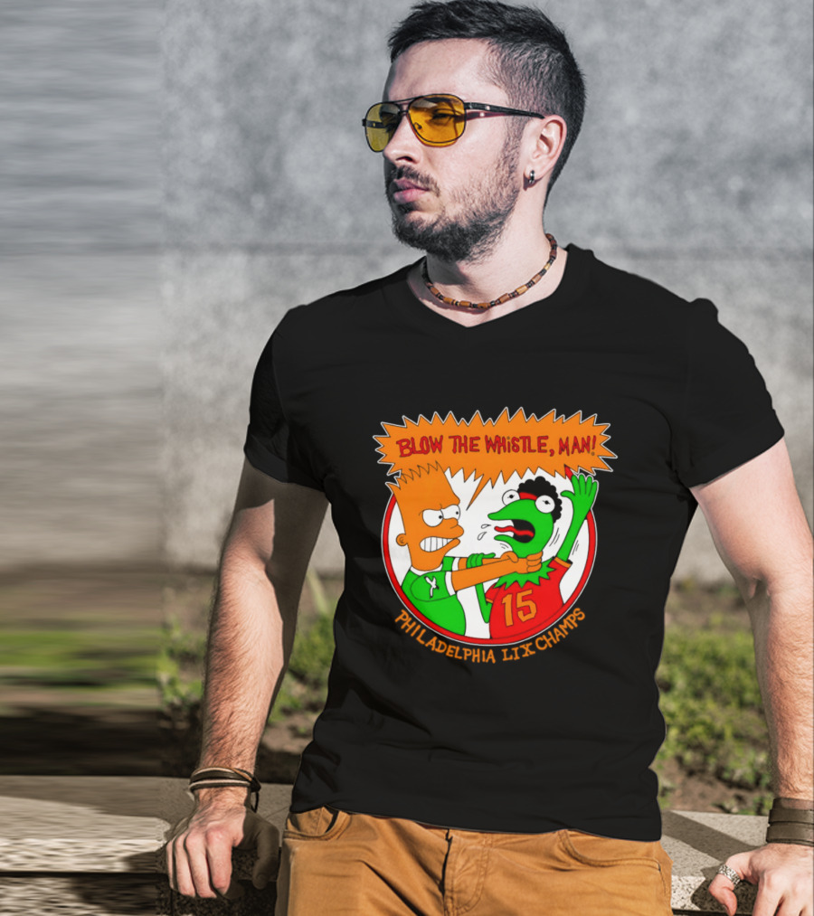 Bart Simpson Kermit The Frog Blow The Whistle Philadelphia LIX Champs T-Shirt