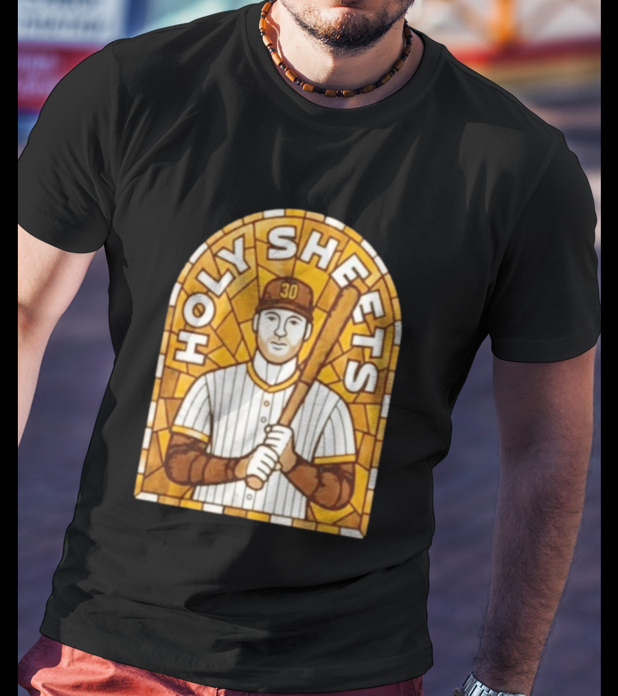 Holy Sheets Baseball Player Holding Bat 30 Stained Glass T-Shirt