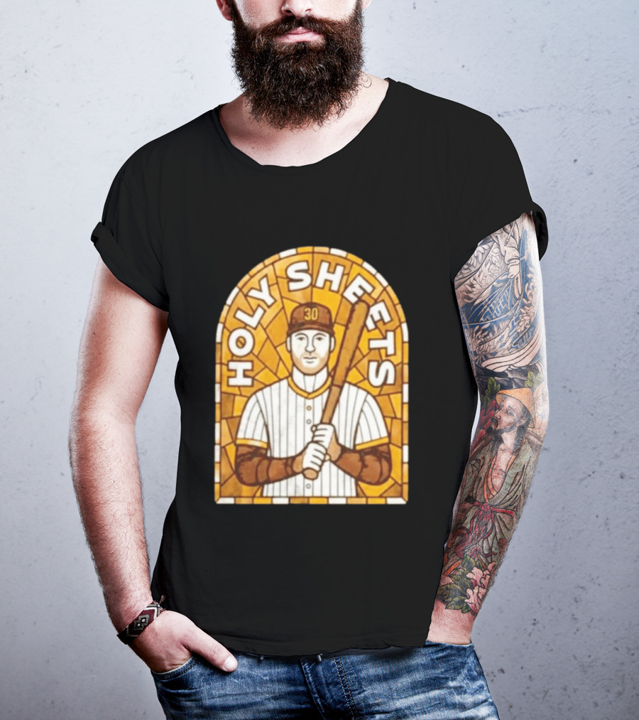 Holy Sheets Baseball Player Holding Bat 30 Stained Glass T-Shirt
