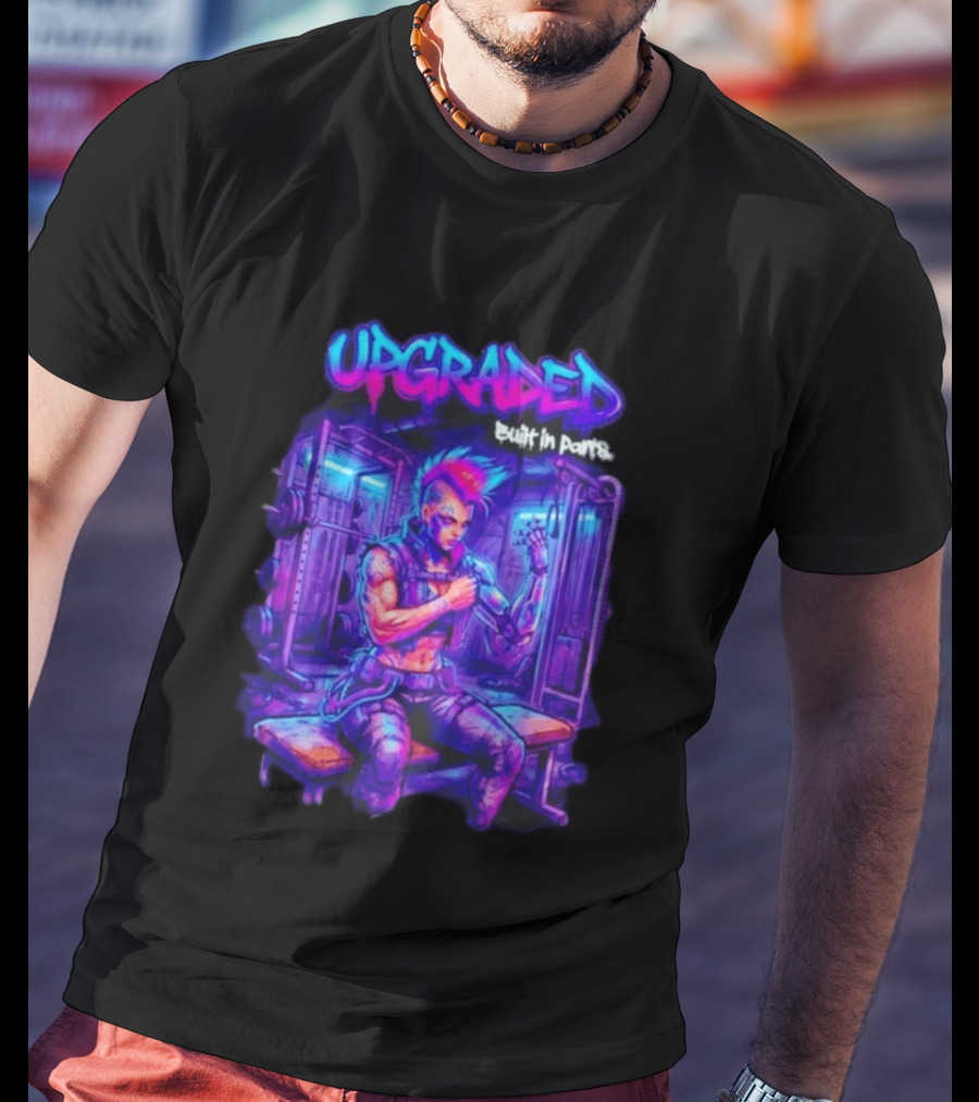 Upgraded Cyberpunk Girl Built In Parts Neon Gym Aesthetic T-Shirt