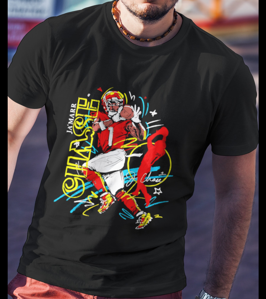 Ja'Marr Chase Cincinnati Bengals Number 1 Scribble Paint T-Shirt