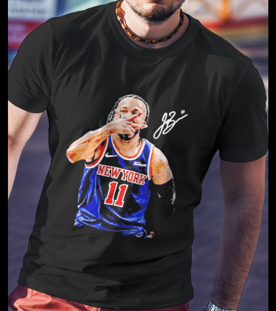 Jalen Brunson New York Knicks 11 JB Basketball Celebration Blue T-Shirt