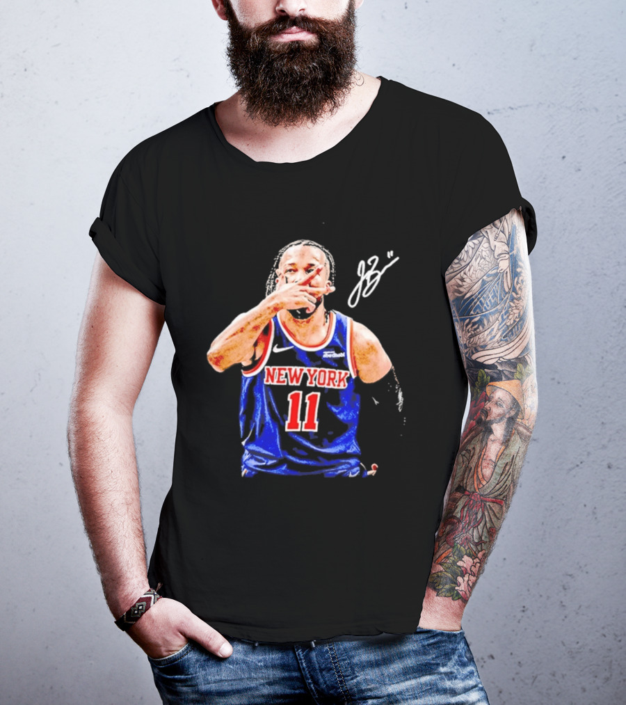 Jalen Brunson New York Knicks 11 JB Basketball Celebration Blue T-Shirt
