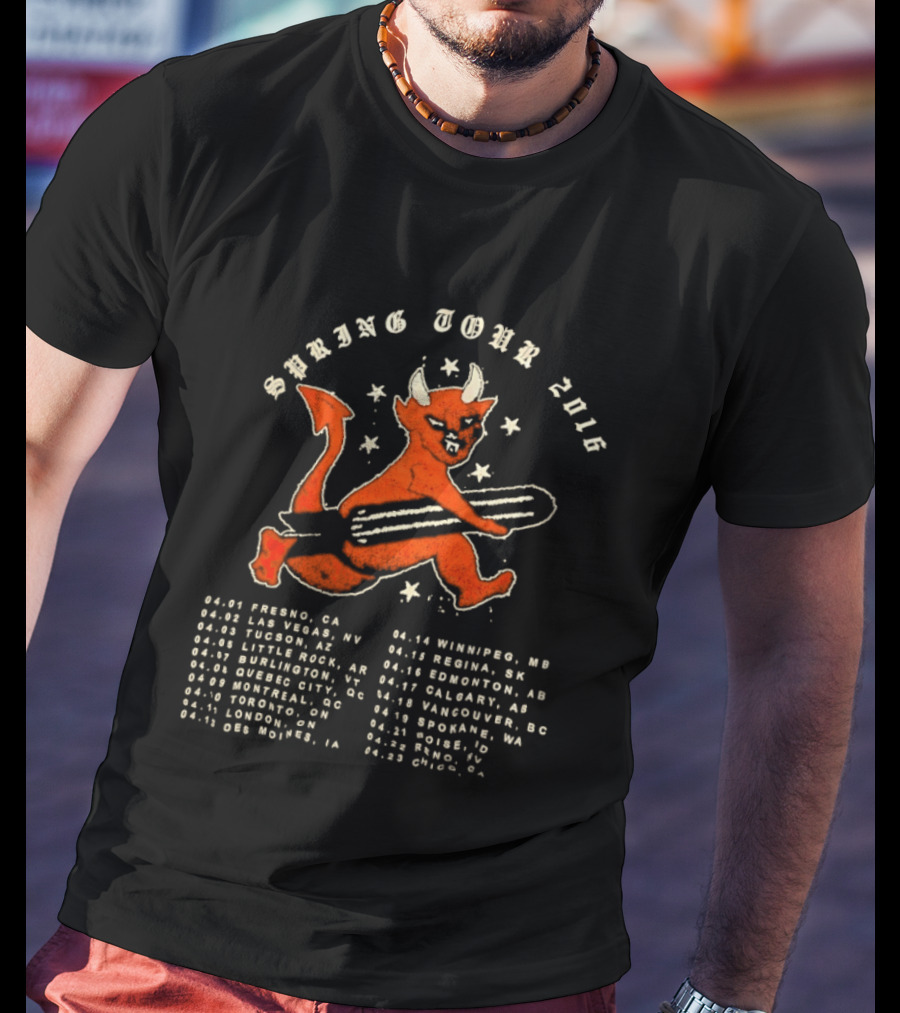 Spring Tour 2016 Devil Playing Guitar Concert Cities List T-Shirt