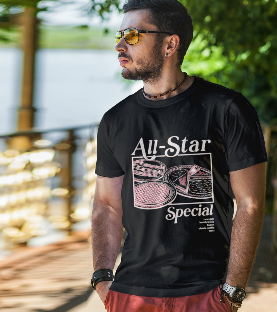 All Star Special Breakfast Two Eggs Hashbrowns Bacon Waffle Toast T-Shirt